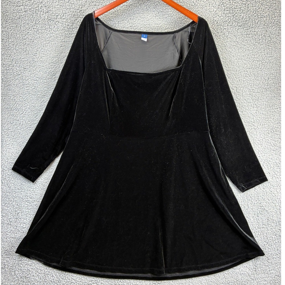 Old Navy Square Neck Babydoll Dress Womens 3X Black Velour Stretch Fit Flare